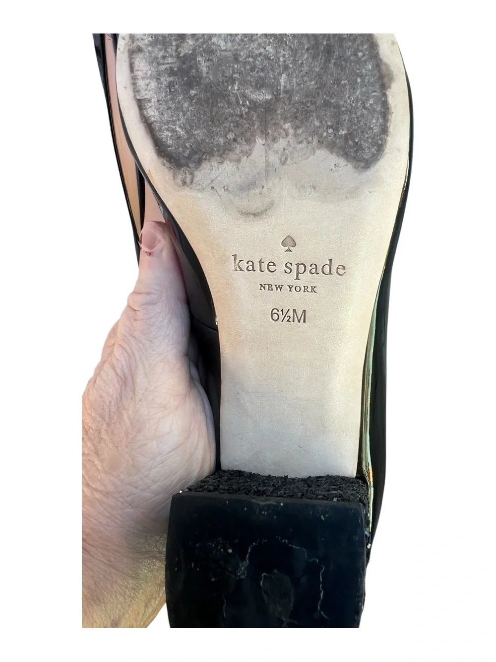 Kate Spade New York Milford Black Patent Leather Glitter block heel SZ. 6.5